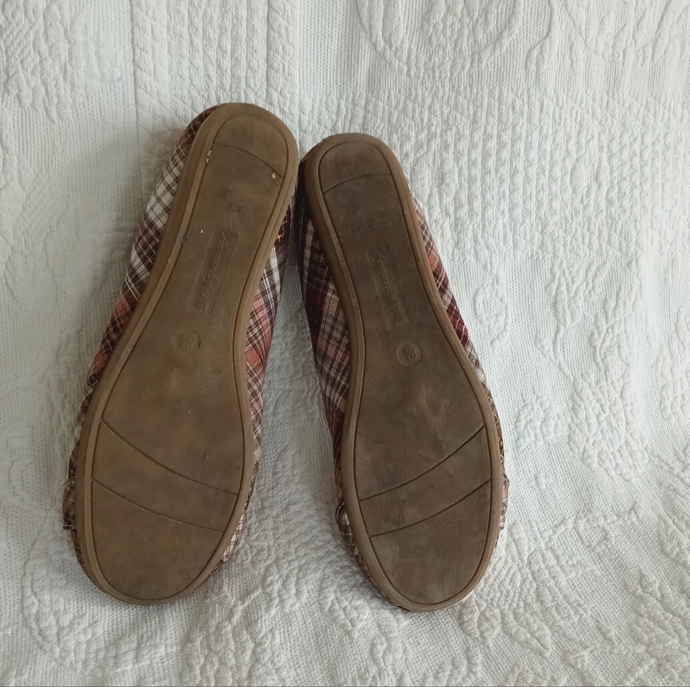American Eagle Outfitters Pink Plaid Flats Silver Buckles Sparkly Flats School - Picture 13 of 14